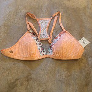 NWT Vero orange with white pattern bikini top Size 12